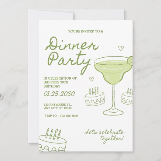 30th Birthday Dinner Party Custom Invitation Kaart (Voorkant)
