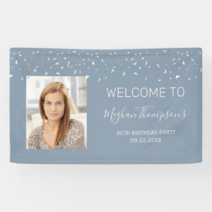 30th Birthday Dusty Blue Silver Confetti Welkom Spandoek