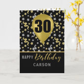 30th Birthday Gold en Silver Confetti Ballon Kaart (Gele Bloem)