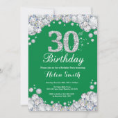30th Birthday Green en Silver Diamond Kaart (Voorkant)