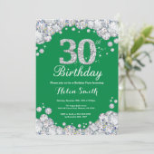 30th Birthday Green en Silver Diamond Kaart (Staand voorkant)