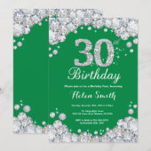 30th Birthday Green en Silver Diamond Kaart (Voorkant / Achterkant)