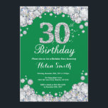 30th Birthday Green en Silver Diamond Kaart<br><div class="desc">30e uitnodiging van de verjaardag. Green en Silver Rhinestone Diamond. Elegant Birthday Bash nodigt uit. Volwassen verjaardag. Vrouwendag. Mannen op zaterdag. Voor verdere aanpassing,  te klikken gelieve de knoop "van de Aanpassing het"en ons ontwerphulpmiddel te gebruiken om deze sjabloon te wijzigen.</div>