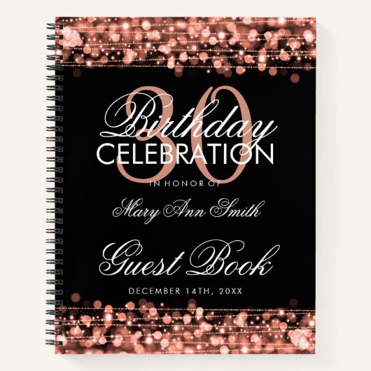 30th Birthday Guestbook Party Sparkles Roos Gold Notitieboek (Voorkant)