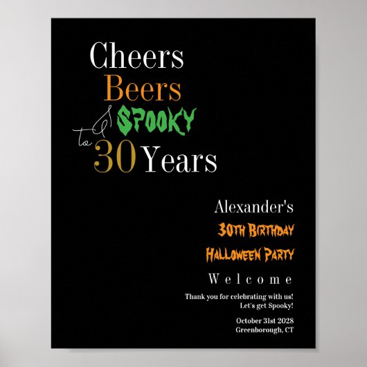 30th Birthday Halloween Spooky Party Welcome Poster (Voorkant)