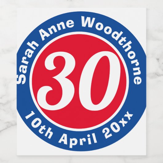 30th Birthday Herdenking met Naam, Leeftijd, & Dat Wijn Etiket (Enkel label)
