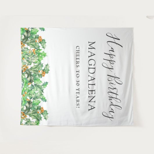 30th Birthday Holly December Birth Flower Backdrop Wandkleed (Voorkant (horizontaal))