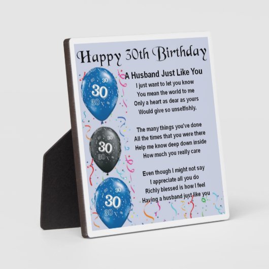 30th Birthday Husband Poem Plaque Fotoplaat (Voorkant)