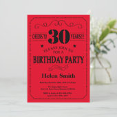 30th Birthday Invitation Black and Red Kaart (Staand voorkant)