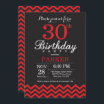 30th Birthday Invitation Black and Red Kaart<br><div class="desc">30e verjaardag uitnodiging met zwarte en rode Chevron. Chalkboard. Volwassen verjaardag. Man of vrouwen uitgenodigd. Voor verdere aanpassing,  te klikken gelieve de knoop "van de Aanpassing het"en ons ontwerphulpmiddel te gebruiken om deze sjabloon te wijzigen.</div>