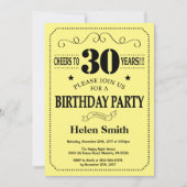 30th Birthday Invitation Black and Yellow Kaart (Voorkant)