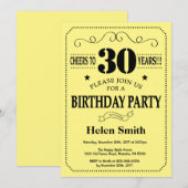 30th Birthday Invitation Black and Yellow Kaart (Voorkant / Achterkant)