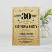 30th Birthday Invitation Black en Gold Glitter Kaart (Staand voorkant)