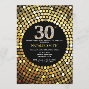 30th Birthday Invitation Black en Gold Glitter Kaart