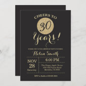 30th Birthday Invitation Black en Gold Glitter Kaart (Voorkant / Achterkant)