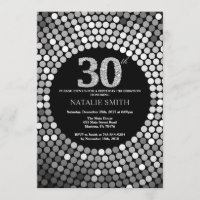 30th Birthday Invitation Black en Silver Glitter