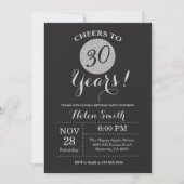 30th Birthday Invitation Black en Silver Glitter Kaart (Voorkant)