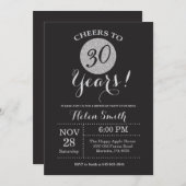 30th Birthday Invitation Black en Silver Glitter Kaart (Voorkant / Achterkant)