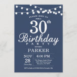 30th Birthday Invitation Blue Kaart<br><div class="desc">30e verjaardag Uitnodiging met de Lichten van het Koord. Blauwe achtergrond. Mannen of vrouwen op zaterdag. 13e 15e 16e 18e 21e 30e 40e 50e 60e 70e 90e 100e, elke leeftijd. Voor verdere aanpassing, te klikken gelieve de knoop "van de Aanpassing het"en ons ontwerphulpmiddel te gebruiken om deze sjabloon te wijzigen....</div>