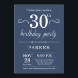 30th Birthday Invitation Blue Kaart<br><div class="desc">30e verjaardag Uitnodiging met blauwe achtergrond. Volwassen verjaardag. Mannen of vrouwen uitgenodigd. 13e 15e 16e 18e 21e 30e 40e 50e 60e 70e 90e 100e,  elke leeftijd. Voor verdere aanpassing,  te klikken gelieve de knoop "van de Aanpassing het"en ons ontwerphulpmiddel te gebruiken om deze sjabloon te wijzigen.</div>