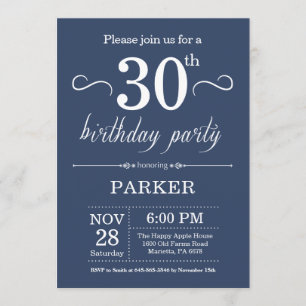 30th Birthday Invitation Blue Kaart