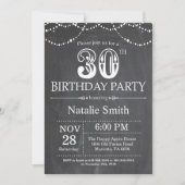 30th Birthday Invitation Chalkboard String Lights Kaart (Voorkant)