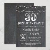 30th Birthday Invitation Chalkboard String Lights Kaart (Voorkant / Achterkant)