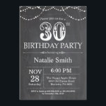 30th Birthday Invitation Chalkboard String Lights Kaart<br><div class="desc">30e verjaardag Uitnodiging met zwarte en witte achtergrond van alkboard. Koord lichten. Volwassen verjaardag. Mannelijke Mannen of vrouwen: Birthday. Voor verdere aanpassing,  te klikken gelieve de knoop "van de Aanpassing het"en ons ontwerphulpmiddel te gebruiken om deze sjabloon te wijzigen.</div>