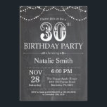30th Birthday Invitation Chalkboard String Lights Kaart<br><div class="desc">30e verjaardag Uitnodiging met zwarte en witte achtergrond van alkboard. Koord lichten. Volwassen verjaardag. Mannelijke Mannen of vrouwen: Birthday. Voor verdere aanpassing,  te klikken gelieve de knoop "van de Aanpassing het"en ons ontwerphulpmiddel te gebruiken om deze sjabloon te wijzigen.</div>