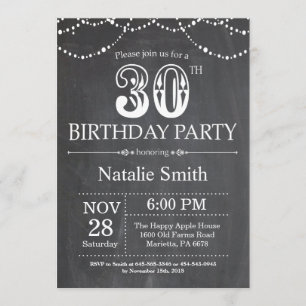 30th Birthday Invitation Chalkboard String Lights Kaart