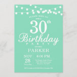 30th Birthday Invitation Mint Green Kaart<br><div class="desc">30e verjaardag Uitnodiging met de Lichten van het Koord. Mint groene achtergrond. Mannen of vrouwen op zaterdag. 13e 15e 16e 18e 21e 30e 40e 50e 60e 70e 90e 100e, elke leeftijd. Voor verdere aanpassing, te klikken gelieve de knoop "van de Aanpassing het"en ons ontwerphulpmiddel te gebruiken om deze sjabloon te...</div>