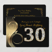30th, Birthday Invitation, Number Diamond,Foto Kaart (Voorkant / Achterkant)