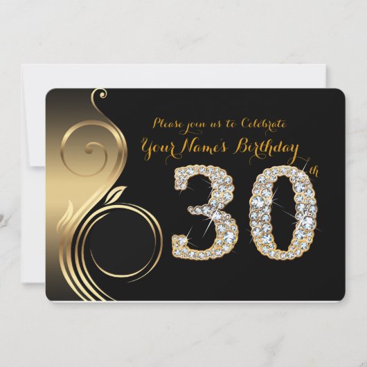 30th, Birthday Invitation, Number Diamond,Foto Kaart (Voorkant)