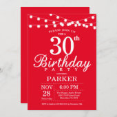 30th Birthday Invitation Red Kaart (Voorkant / Achterkant)