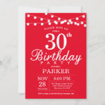 30th Birthday Invitation Red Kaart<br><div class="desc">30e verjaardag Uitnodiging met de Lichten van het Koord. Rode achtergrond. 13e 15e 16e 18e 21e 30e 40e 50e 60e 70e 90e 100e,  elke leeftijd. Voor verdere aanpassing,  te klikken gelieve de knoop "van de Aanpassing het"en ons ontwerphulpmiddel te gebruiken om deze sjabloon te wijzigen.</div>