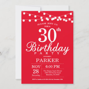 30th Birthday Invitation Red Kaart