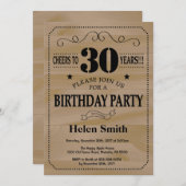 30th Birthday Invitation Rustic Wood Kaart (Voorkant / Achterkant)
