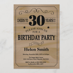 30th Birthday Invitation Rustic Wood Kaart