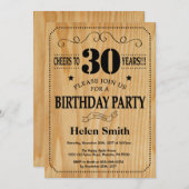 30th Birthday Invitation Rustic Wood Kaart (Voorkant / Achterkant)