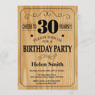 30th Birthday Invitation Rustic Wood Kaart