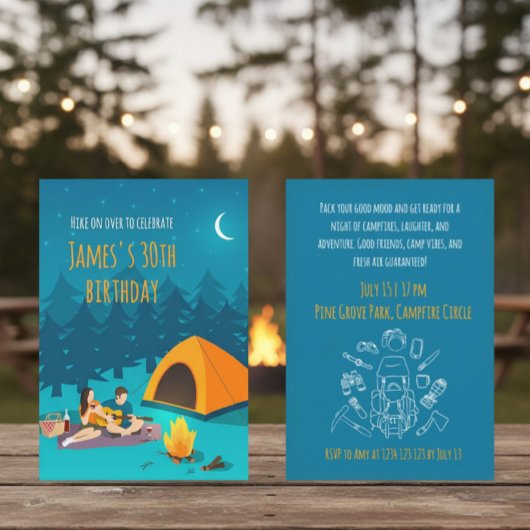 30th Birthday Invitation with Tourist Camp Kaart