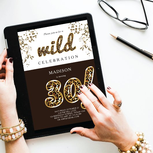 30th Birthday Leopard Folie Balloon Script Kaart