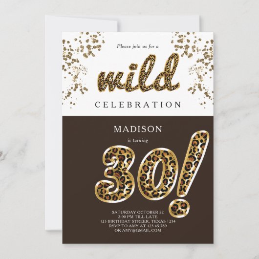 30th Birthday Leopard Folie Balloon Script Kaart (Voorkant)