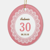 30th Birthday Memento Shell Pink met White Lace 7 Keramisch Ornament (Links)