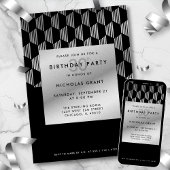 30th Birthday Modern Black Faux Silver Foil Kaart