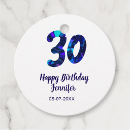 30th Birthday Naam toevoegen Datum Jaar Blue Spark Bedankjes Labels