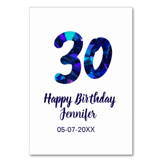 30th Birthday Naam toevoegen Datum Jaar Blue Spark Kaart (Voorkant)
