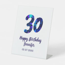 30th Birthday Naam toevoegen Datum Jaar Blue Spark Reclamebord Met Voetstuk