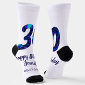 30th Birthday Naam toevoegen Datum Jaar Blue Spark Sokken (Gebogen)