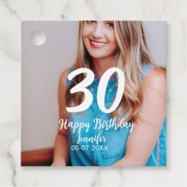 30th Birthday Naam toevoegen Datum Jaar Wit Foto Bedankjes Labels